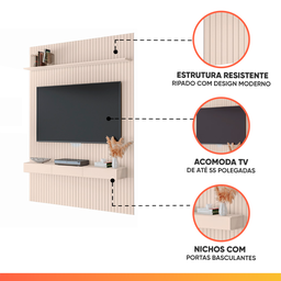 Painel para Tv até 55 Polegadas 1,35x2,40m Ripado com Nicho Arbo Off White Edn - 5 Painel para Tv até 55 Polegadas 1,35x2,40m Ripado com Nicho Arbo Off White Edn - 5
