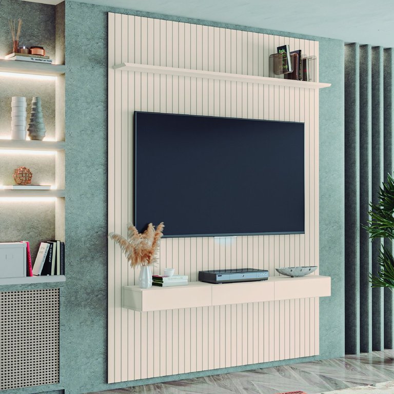Painel para Tv até 55 Polegadas 1,35x2,40m Ripado com Nicho Arbo Off White Edn