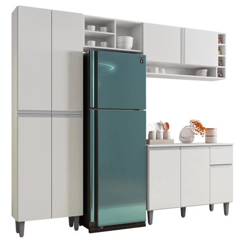 Cozinha Modulada Completa 230cm com Balcão e Armário Aéreo Vanessa - Ajl Móveis - Branco
