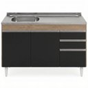 Ver imagem 5 de Balcão Cozinha com Pia Inox Deslocada 120cm Ávila Castanho/Preto L03 - Mpozenato