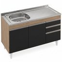 Ver imagem 1 de Balcão Cozinha com Pia Inox Deslocada 120cm Ávila Castanho/Preto L03 - Mpozenato