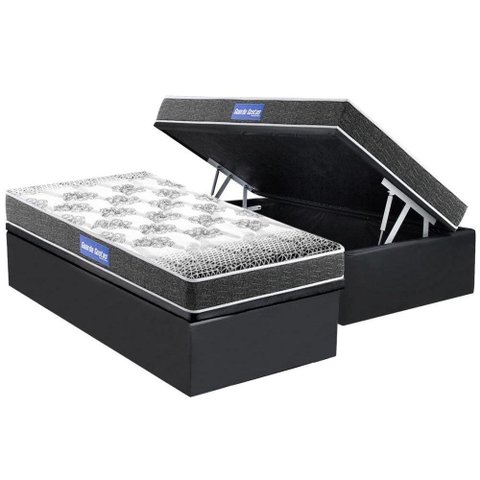 Cama Box Baú Solteiro: Colchão Espuma Probel D20 Guarda Costas Resistente Black + Base CRC Suede