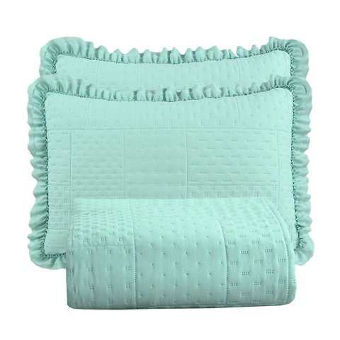 Kit Cobre Leito Colcha Casa Scarpa Maison Queen C/ Babado Percal 300 Fios 3 Peças - Verde Menta