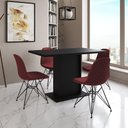 Ver imagem 1 de Mesa Jantar Londres Tampo Preto 120cm 4 Cadeiras Ferro Preto Estofado Vermelho