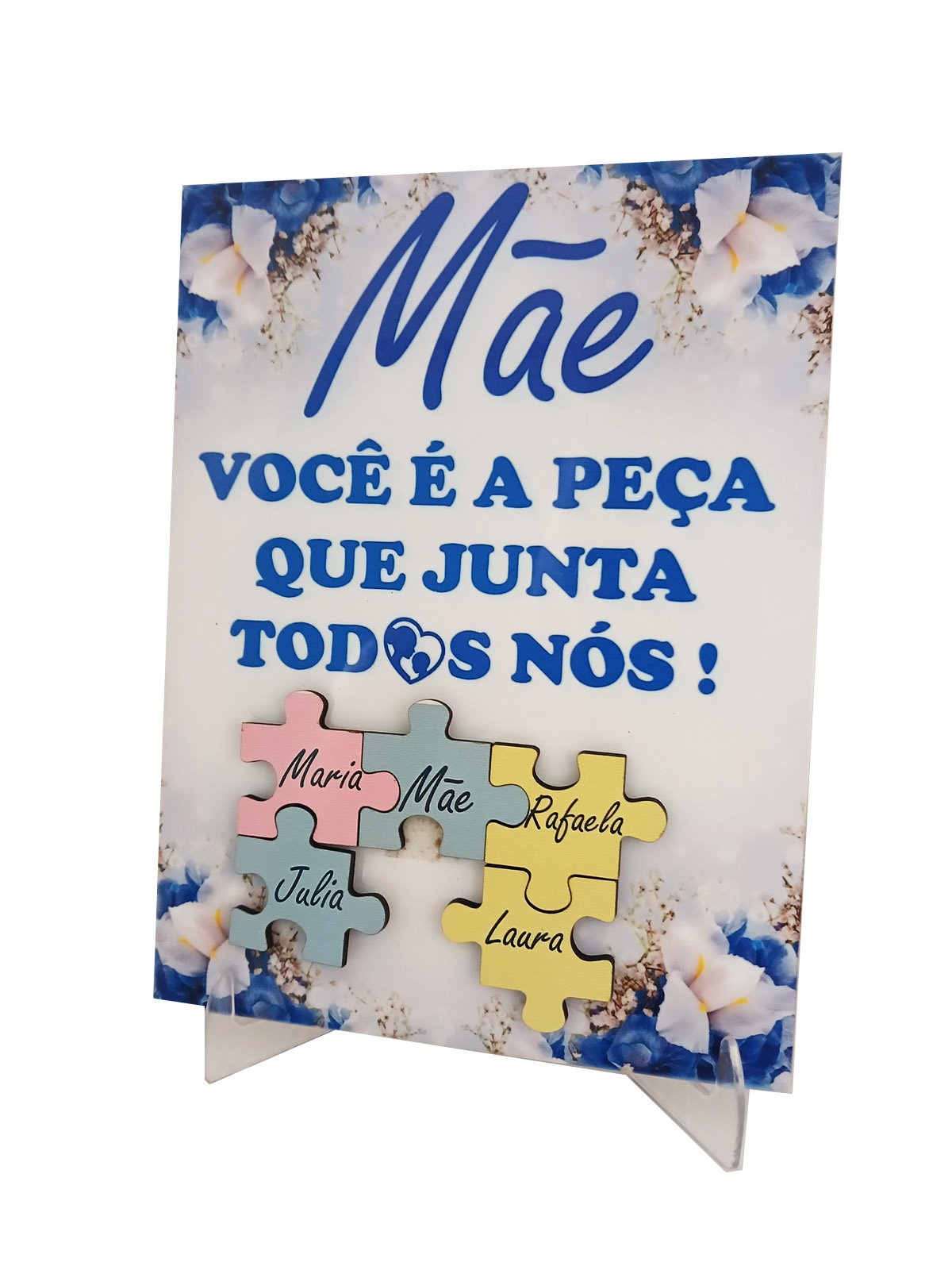 Porta Retrato Dia das Mães Flores decorativo em azulejo com nomes personalizados Coleção Tea & Amor  - 1