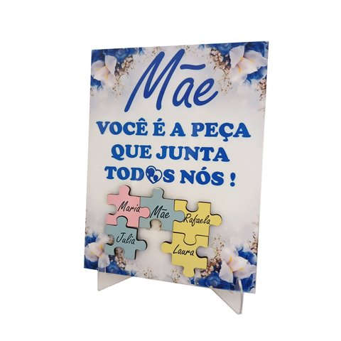 Porta Retrato Dia das Mães Flores decorativo em azulejo com nomes personalizados Coleção Tea & Amor 