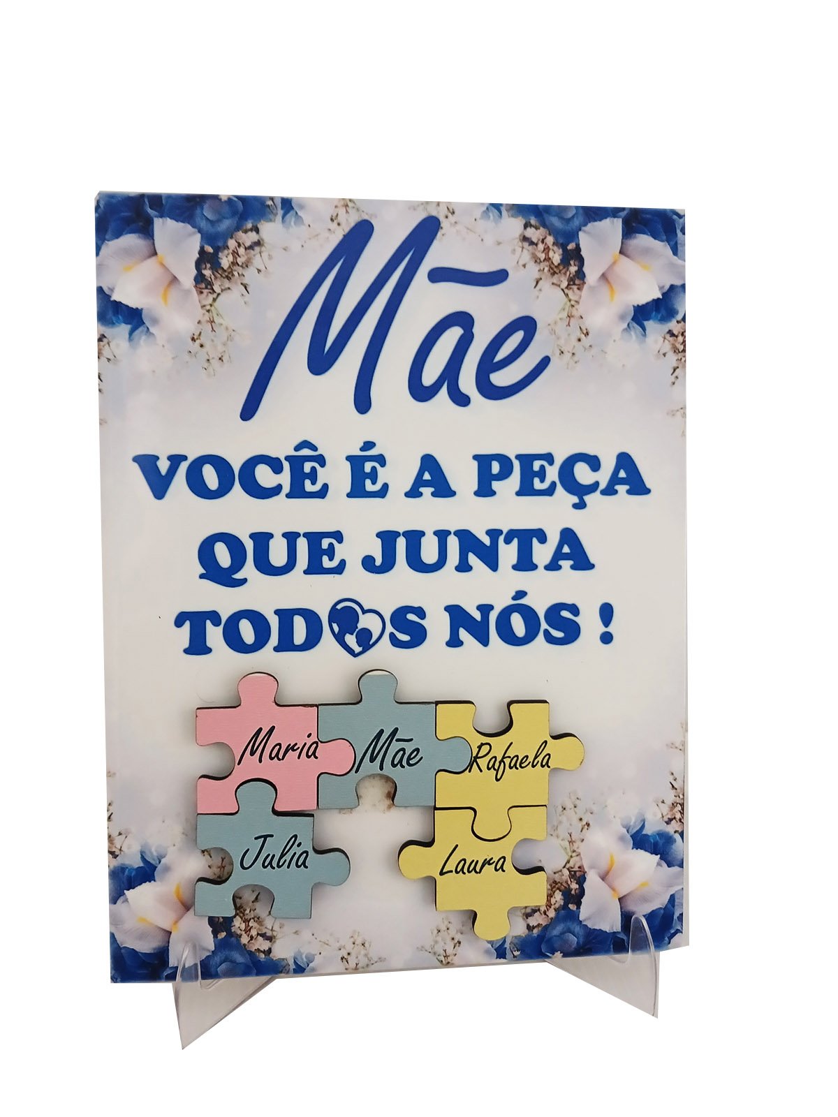 Porta Retrato Dia das Mães Flores decorativo em azulejo com nomes personalizados Coleção Tea & Amor  - 3