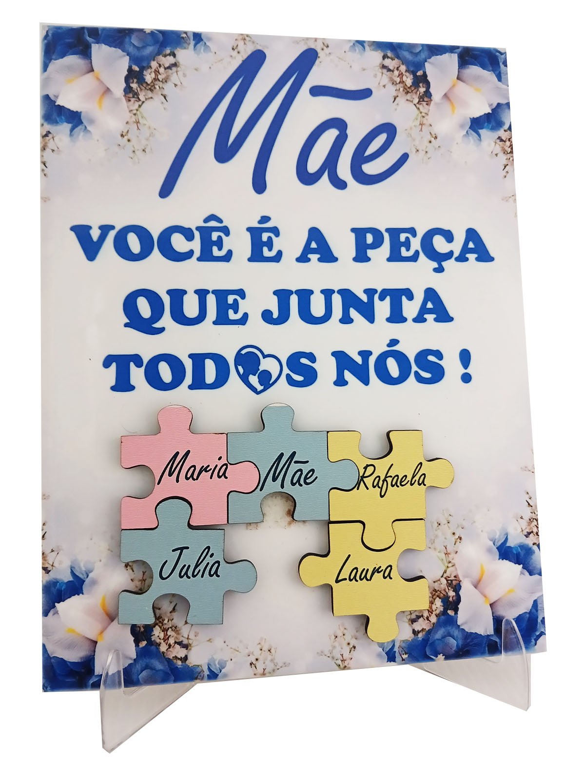 Porta Retrato Dia das Mães Flores decorativo em azulejo com nomes personalizados Coleção Tea & Amor  - 2