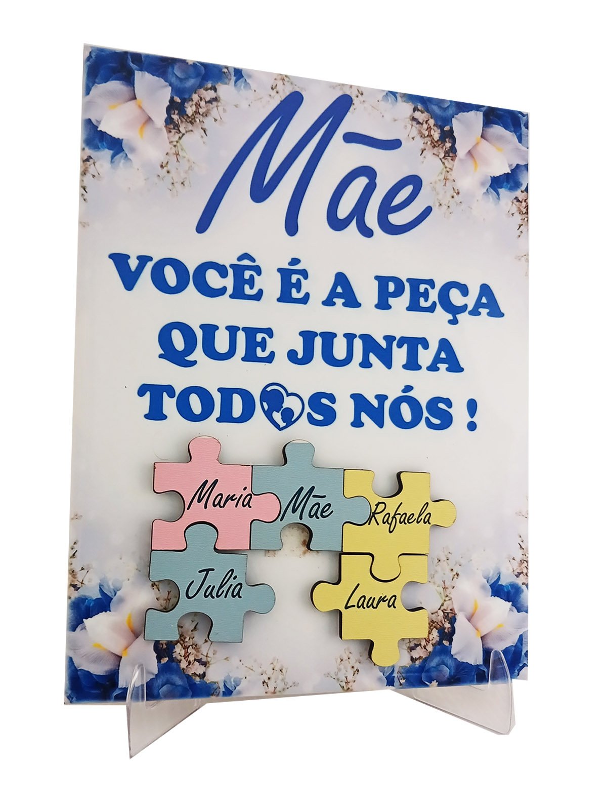 Porta Retrato Dia das Mães Flores decorativo em azulejo com nomes personalizados Coleção Tea & Amor  - 5