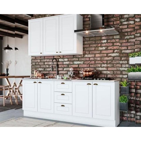 Kit de Cozinha Modulada 4 Peças Americana (1 Aéreo. 2 Balcões, 1 Complemento) Branco - Henn