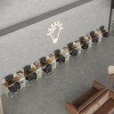 Ver imagem 1 de Conjunto de Escritório Smart 7 Livreiro e 8 Mesas 90cm - Off White e Cedro