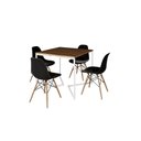 Ver imagem 2 de Mesa Industrial Base Ferro Branco em V Tampo 90x90 Amendoa 4 Cadeiras Eames Madeira Assento Preto