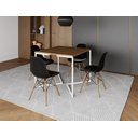 Ver imagem 1 de Mesa Industrial Base Ferro Branco em V Tampo 90x90 Amendoa 4 Cadeiras Eames Madeira Assento Preto