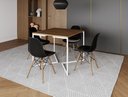 Ver imagem 1 de Mesa Industrial Base Ferro Branco em V Tampo 90x90 Amendoa 4 Cadeiras Eames Madeira Assento Preto