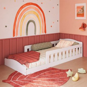 Cama Montessoriana Infantil Solteiro Proteção Lateral Branco Encanto Completa Móveis