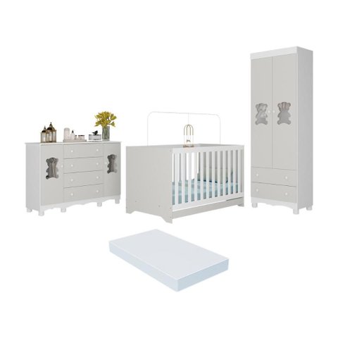 Quarto de Bebê Completo C/berço Americano 3 em 1 Colchão Ternura Multimóveis Mp4675 Branco/off
