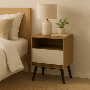 Mesa de Cabeceira Compacta Criado 1 Gaveta 1 Nicho Eccos - Nature com Off White