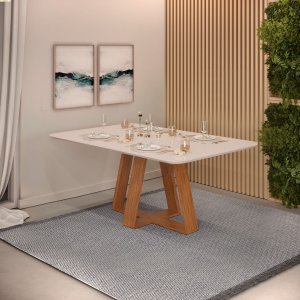 Mesa de Jantar Retangular Tampo sem Vidro 170x90 Dj Móveis Kiara Freijó Off White