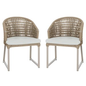 2 Cadeira Noronha Aluminio Micro Pintura Champanhe, Tr. Telinha Corda Nautica Rami, Estofado - Cinza