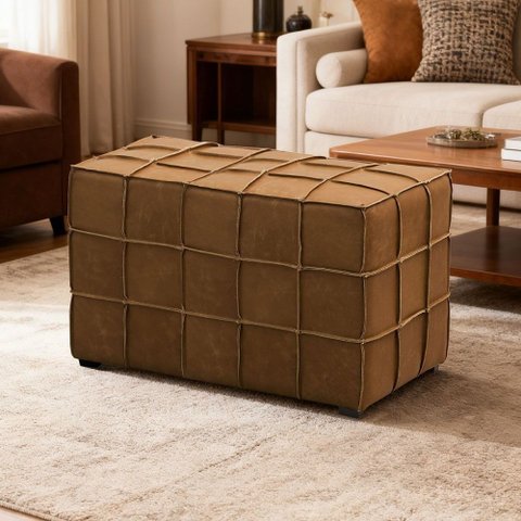 Puff Decorativo Retangular para Sala Living 70cm Sirah L06 Couro Camel - Lyam Decor