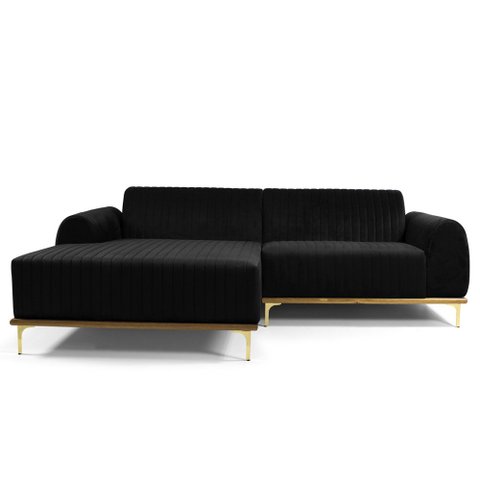 Sofá 3 Lugares Lisboa D07 com Chaise Esquerda 230cm Veludo Preto - D’Rossi