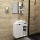 Ver imagem 1 de Kit Lavabo com Gabinete Suspenso, Cuba e Espelho Branco Tecno Mobili