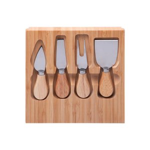 Conjunto 6 Peças Queijo de Bambu com Tábua Ladrilho 23cm