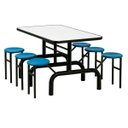 Ver imagem 1 de Mesa para Refeitório Escamoteável 06 Lugares Mdp Branco de 25 Mm - Assento Azul - 50601