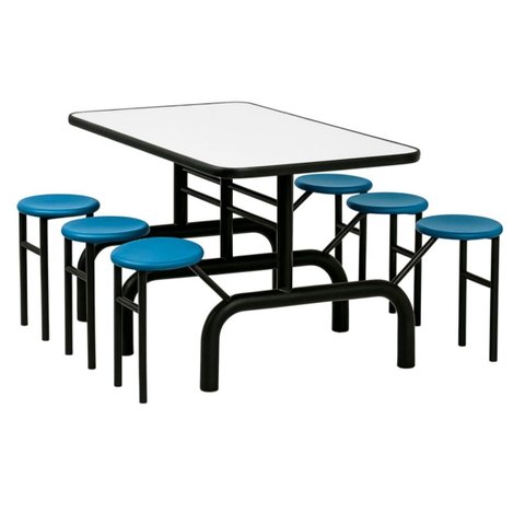 Mesa para Refeitório Escamoteável 06 Lugares Mdp Branco de 25 Mm - Assento Azul - 50601