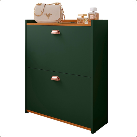 Sapateira Hall Entrada Sapatos 2 Portas Puxador Concha Closet - Verde / Cedro