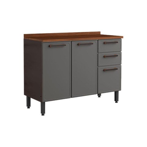 Gabinete P/ Pia Cozinha Balcão C/ Tampo Estilo 7124 C/ 3 Portas e 2 Gavetas 120cm Cinza/grafite -