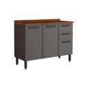 Ver imagem 1 de Gabinete P/ Pia Cozinha Balcão C/ Tampo Estilo 7124 C/ 3 Portas e 2 Gavetas 120cm Cinza/grafite -