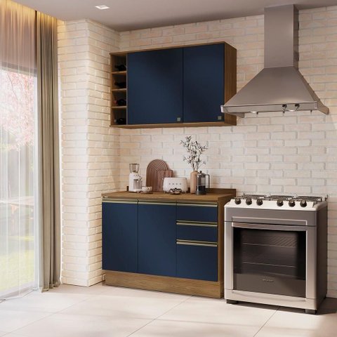Armário de Cozinha Compacta Garrafeiro 100% Mdf 120cm Nogueira/azul Profundo Celeste Kappesberg