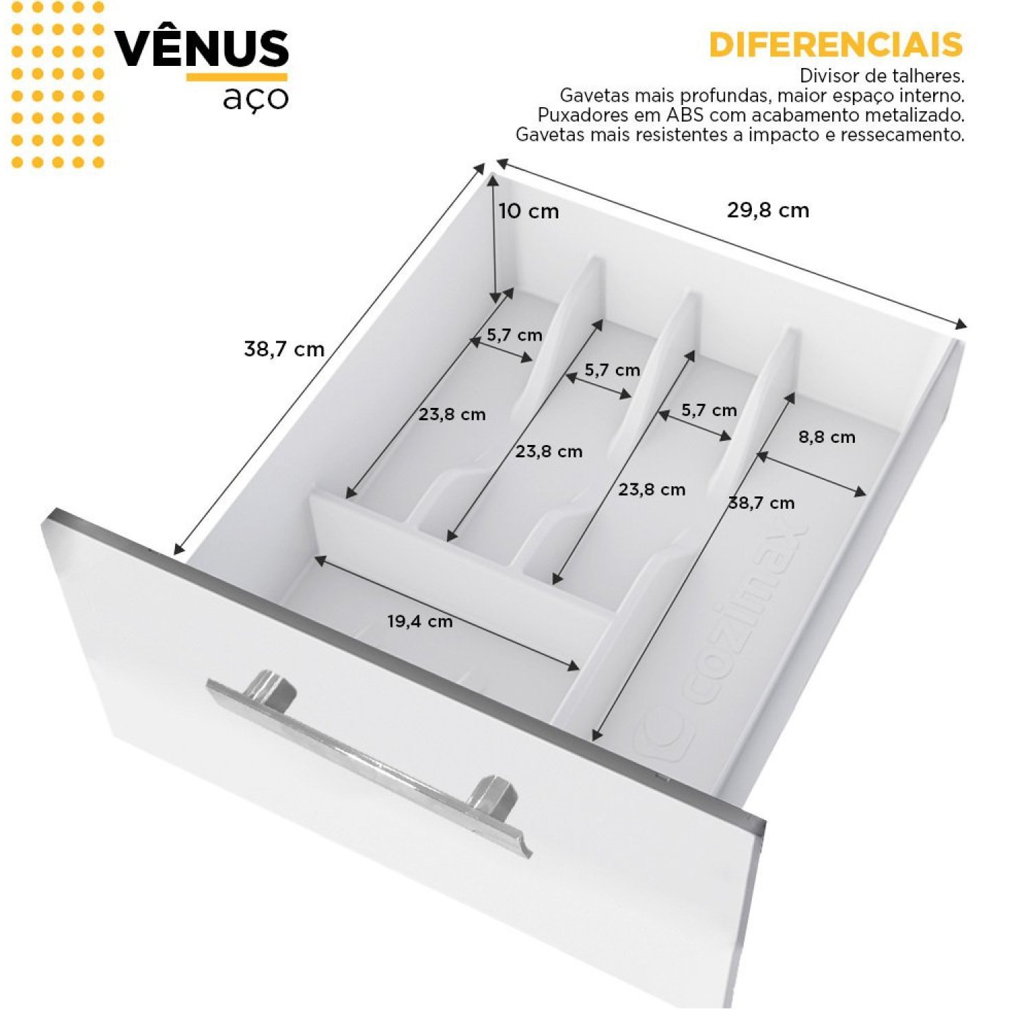 Balcão para Pia de Cozinha 200cm 4 Portas 3 Gavetas Vênus  - 5