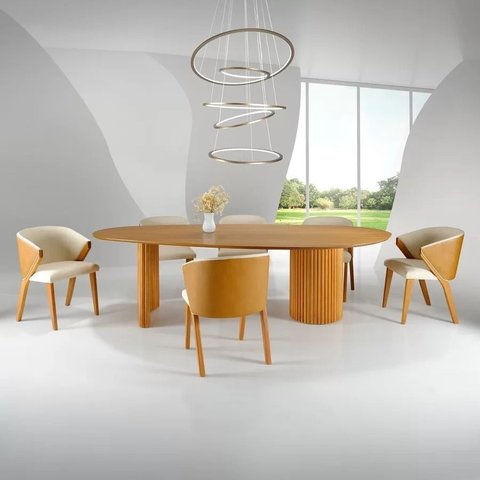 Mesa de Jantar Fusion com Pés em Madeira Maciça e Tampo em Cinamomo Cor Mel (apenas a Mesa):250x130