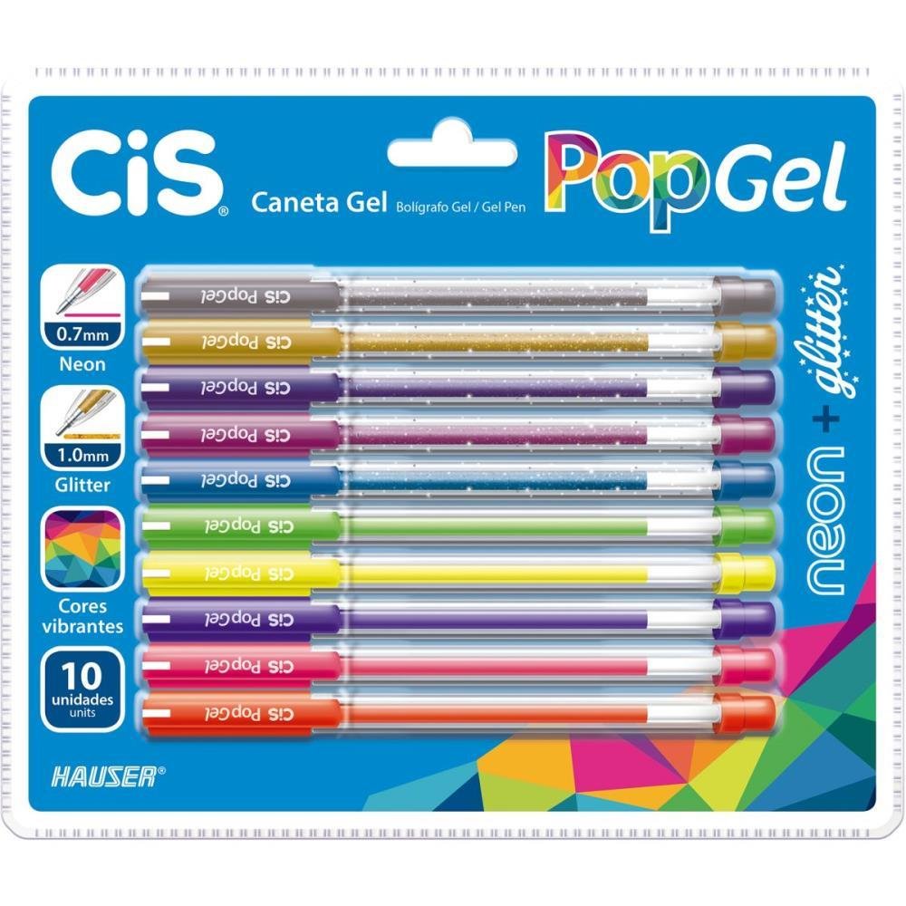 Caneta Gel Cis Pop Neon Gliter 10 Cores