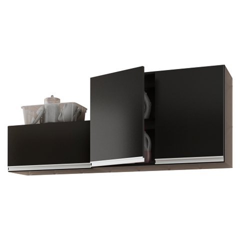 Kit Área de Serviço e Lavanderia com 02 Armários Aéreo 80cm e 60cm 100% Mdf Preto - Abmaza Lux