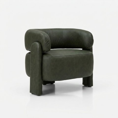 Poltrona Curva Orgânica Moderna Courino Verde Musgo Linha Premium Sala Quarto Recepção Escritório Pr