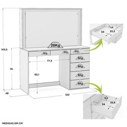 Penteadeira Ditália 7 Gavetas 2 Divisorias Br Uv Acetinado - 4