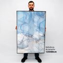 Ver imagem 2 de Quadro Decorativo Caixa Alta com Vidro Abstrato Mármore Azul Claro TaColado Moldura Branca 120 x 80c