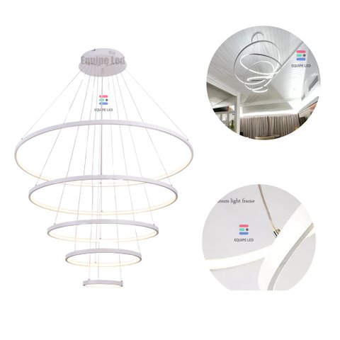 Lustre Pendente Moderno Anéis 5 Aneis Arcos 100cm para Pe Direito Duplo Cor Branco 110v/220v