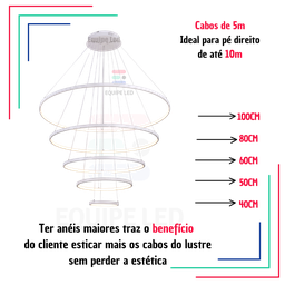 Lustre Pendente Moderno Anéis 5 Aneis Arcos 100cm para Pe Direito Duplo Cor Branco 110v/220v - 2
