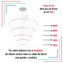 Ver imagem 2 de Lustre Pendente Moderno Anéis 5 Aneis Arcos 100cm para Pe Direito Duplo Cor Branco 110v/220v