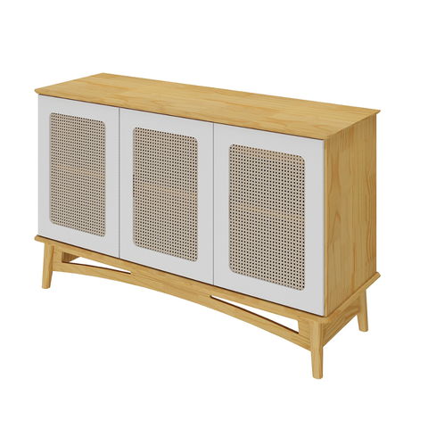 Balcão Buffet 3 Portas Rattan e 1 Gaveta Interna Meyer Móveis - Garapa com Portas Nude Laca
