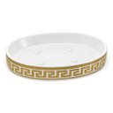 Ver imagem 4 de Jogo para Banheiro e Lavabo em Porcelana Branco com Dourado 5 Peças
