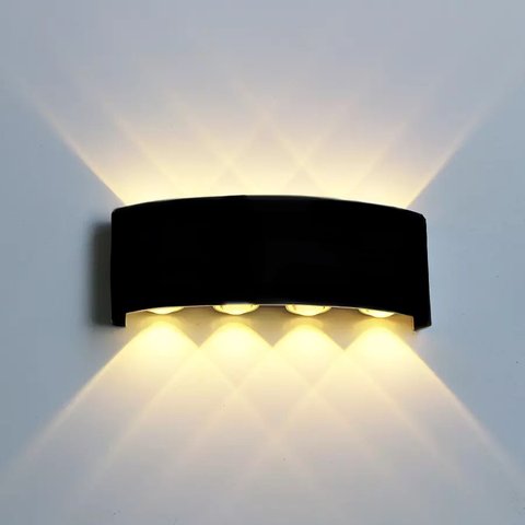 Arandela Led 8w Lente 8 Fachos Preta 3000k Quente Externa Bivolt