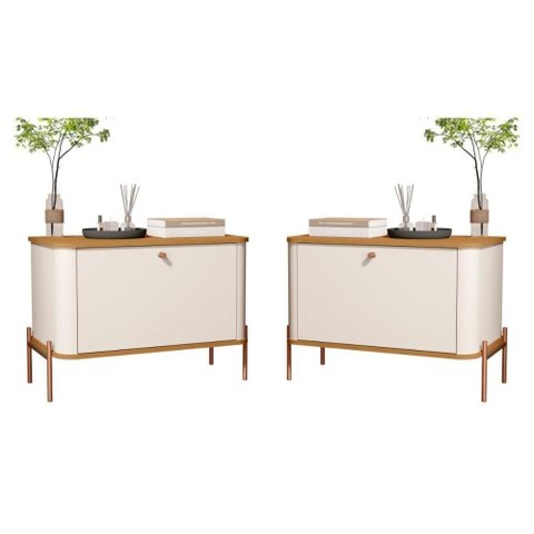 Jogo de Mesa de Cabeceira Sofia Off White Nature Bronze