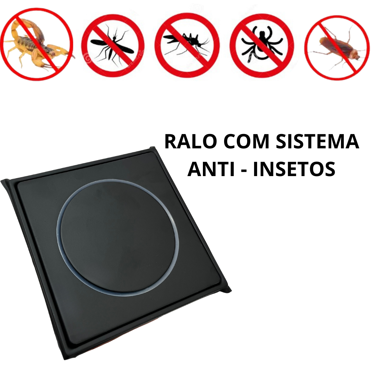 Ralo Click 15x15 Quadrado Preto Fosco + Porta Grelha Inox:preto Fosco - 6