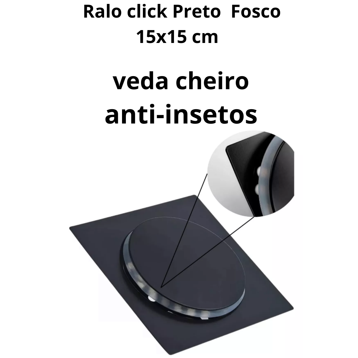 Ralo Click 15x15 Quadrado Preto Fosco + Porta Grelha Inox:preto Fosco - 9