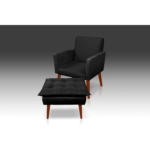 Kit Poltrona Nina com Puff Opala Suede Preto - Pandora Decor - Casa da Poltrona
